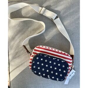 New American Flag Canvas Cross Body Small Tote Bag Purse Patriotic Americana NWT